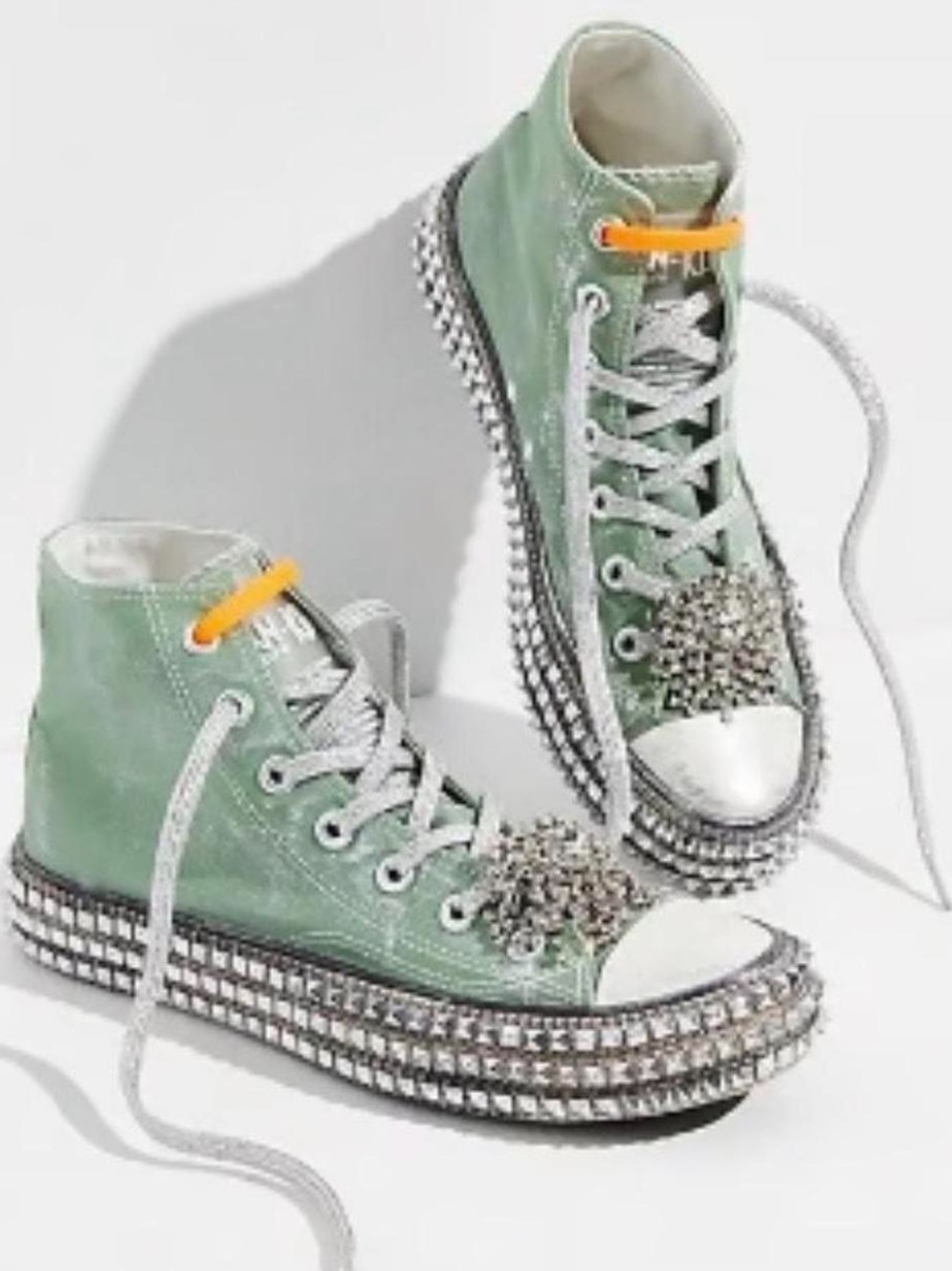 NAN-KU Couture x Free People Cruiser Hi-Top Studded Sneakers in Spring Mint W 8